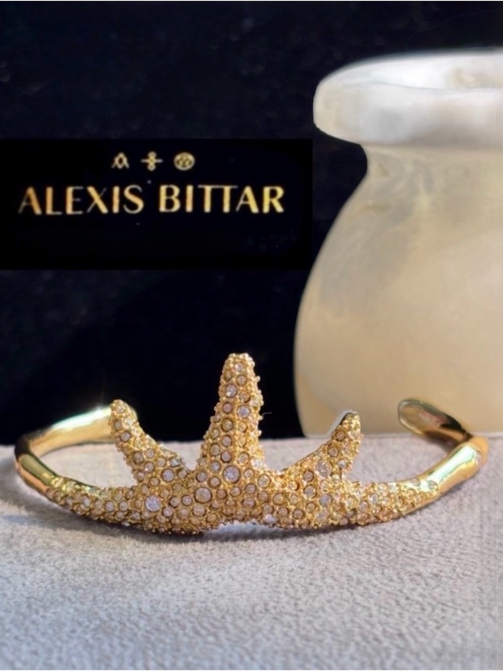 ALEXIS BITTAR Royal Crown Crystal Encrusted Gold Cuff Starfish Bracelet OC01